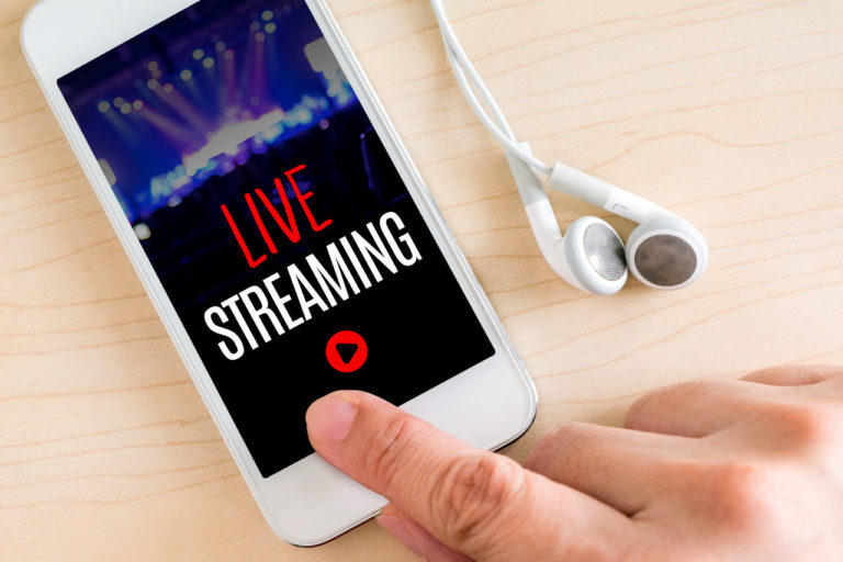 Canva Hand touch smart phone and ear phone with Live Streaming