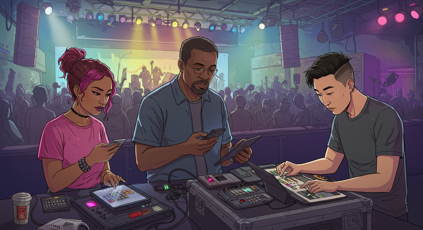 A live music promotion team collaborating with role-based access on music promoter software.