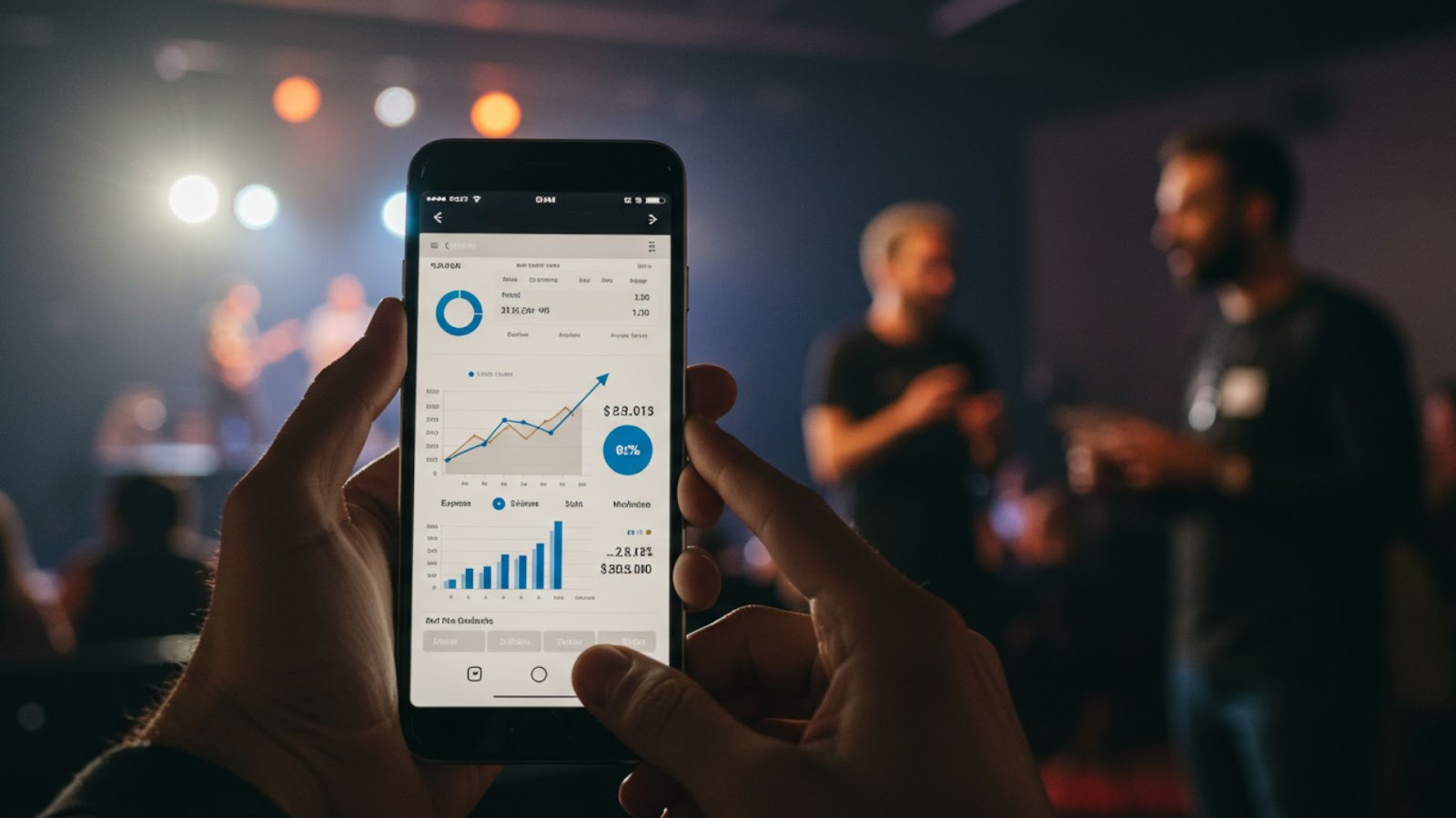 Real-Time Financial Visibility A smartphone showing real-time financial tracking from live music management software.