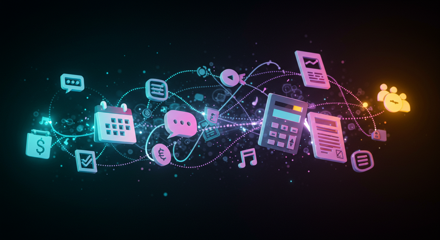 Integrated talent booking software features, including calendars, contracts, and financial tools connected by digital workflows.