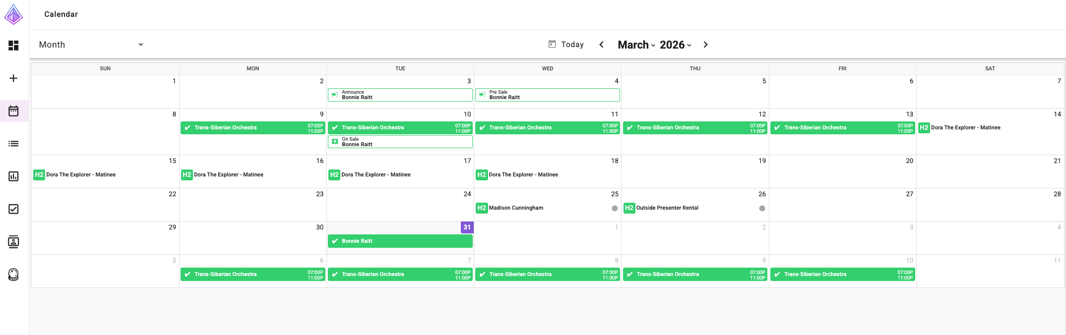 Calendar w Matinees